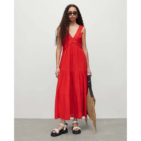 Allsaints Australia Womens Riri Broderie Maxi Dress Red Clay AU43-980